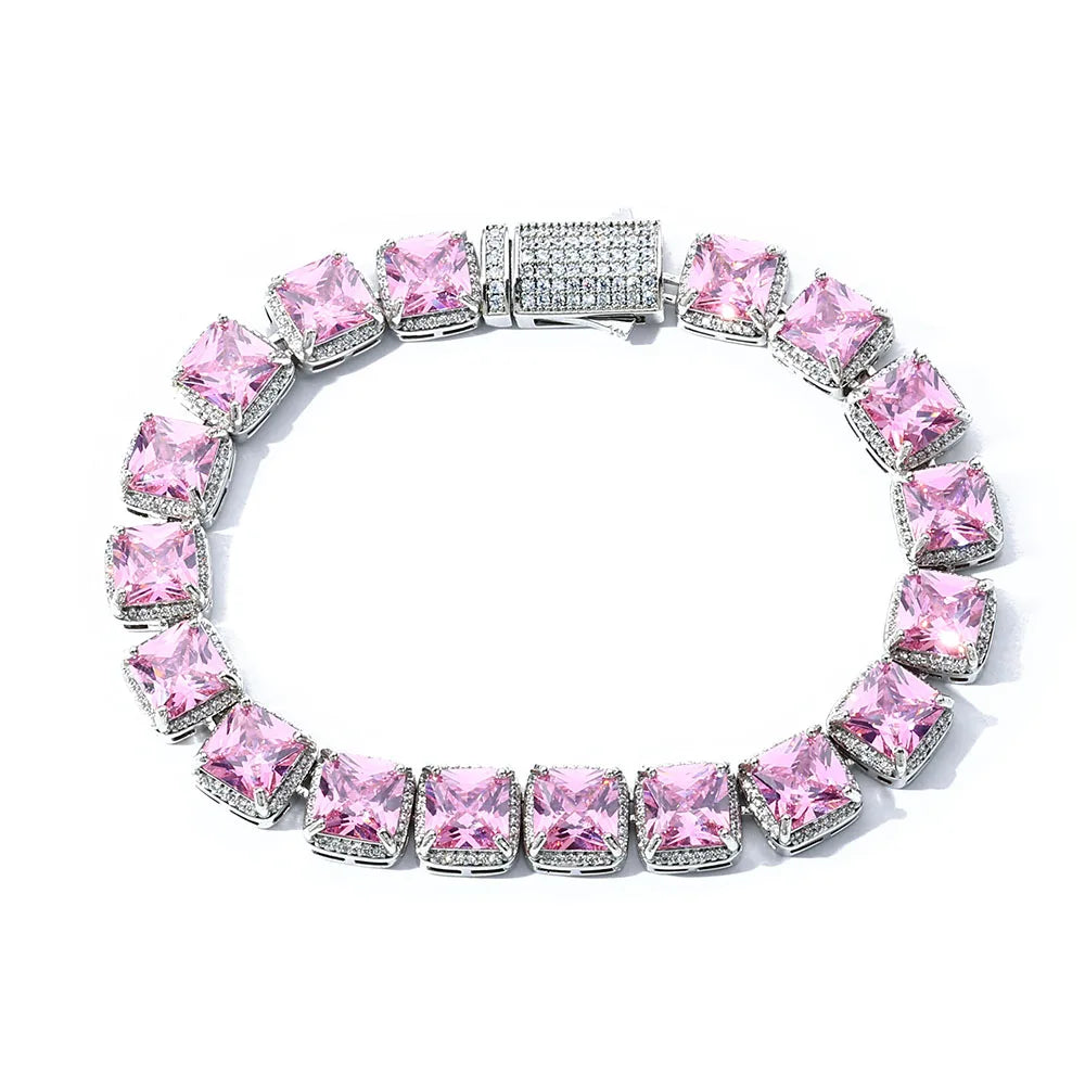 Tennis Chain Necklace Iced Out Pink Princess Cut