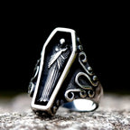 Gothic Coffin Skull Stainless Steel Ring Biker Punk Retro Street Fashion Wear Accessories Party Jewelry Gifts For Men