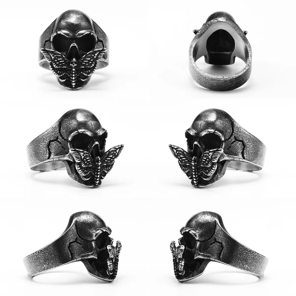 Butterfly Skull Ring Black — Stainless Steel