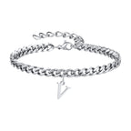 Vnox A-Z Initial Bracelets for Men Women, Never Fade Silver Color Stainless Steel Cuban Chain Bracelet with 26 Letter