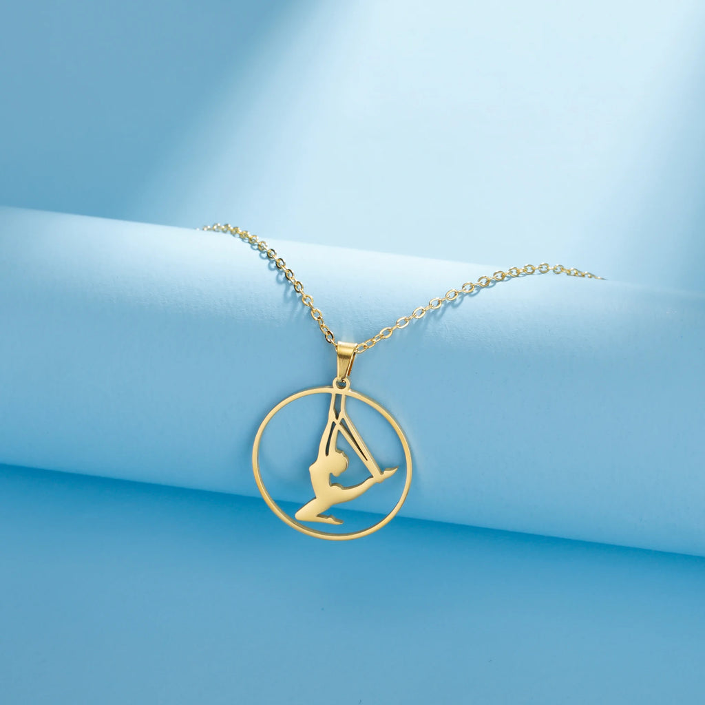 Unift Stainless Steel Sport Women Necklace Runner Rhythmic Gymnastics  Silhouette Pendant Fashion Birthday Jewelry Wholesale