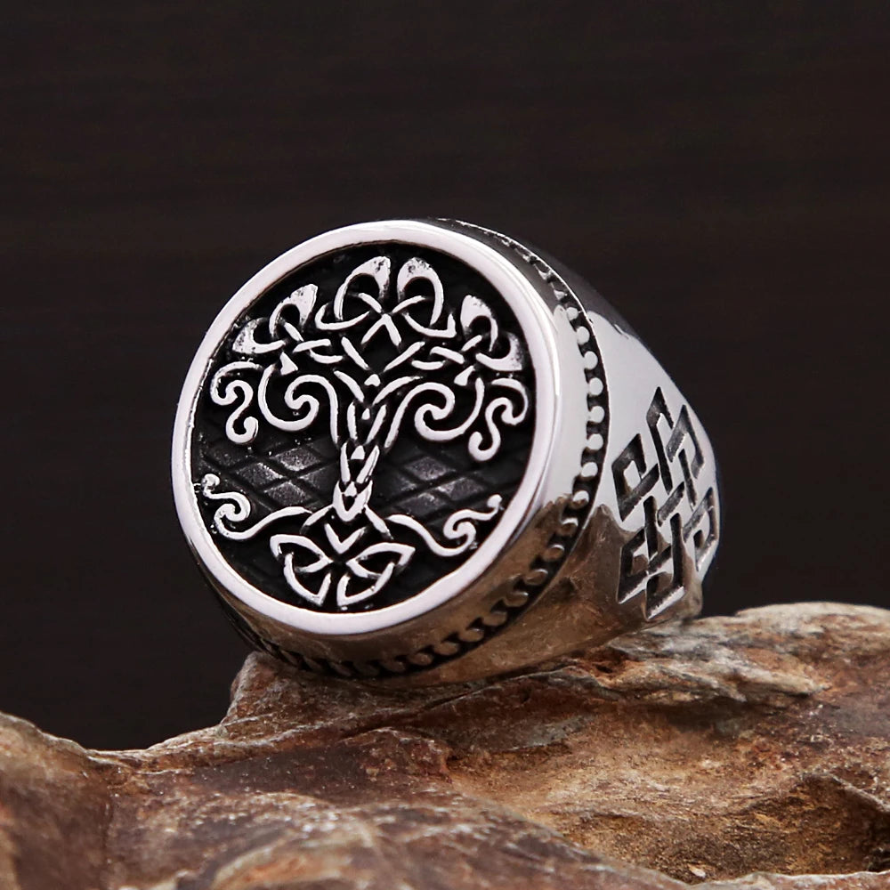 Tree Of Life Steel Ring Vintage Nordic Viking