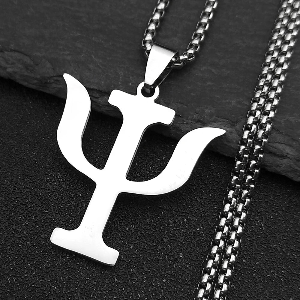 Greek Letter Silver Pendant Necklace — Stainless Steel