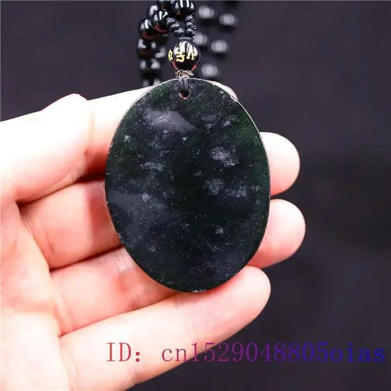 Jade Monkey King Obsidian Amulet Pendant Necklace — Black-Tone