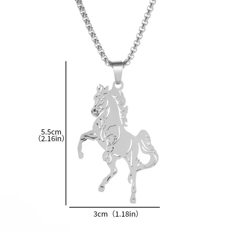 Gold Running Horse Pendant Necklace Stainless Steel