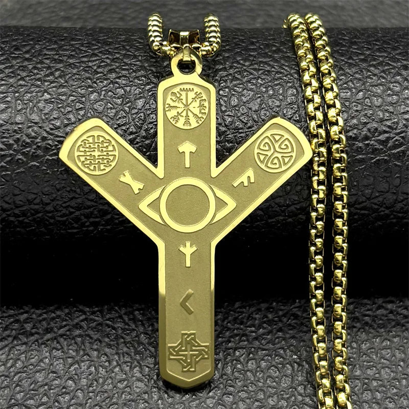 Norse Viking Compass Cross Pendant Necklace