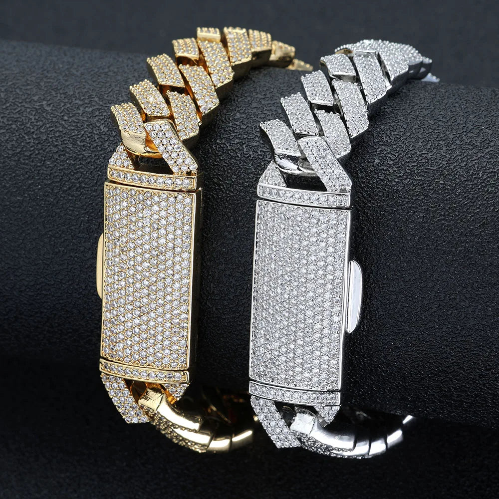 Iced Out Cuban Necklace Stainless Steel 16MM 3-Row