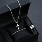 Smooth Cross Pendant Necklace Bracelet Ring Set — Stainless Steel