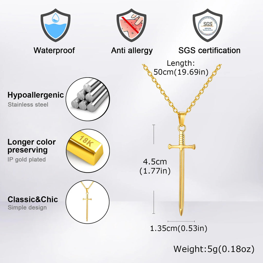 Sword Long Pendant Necklace — Stainless Steel