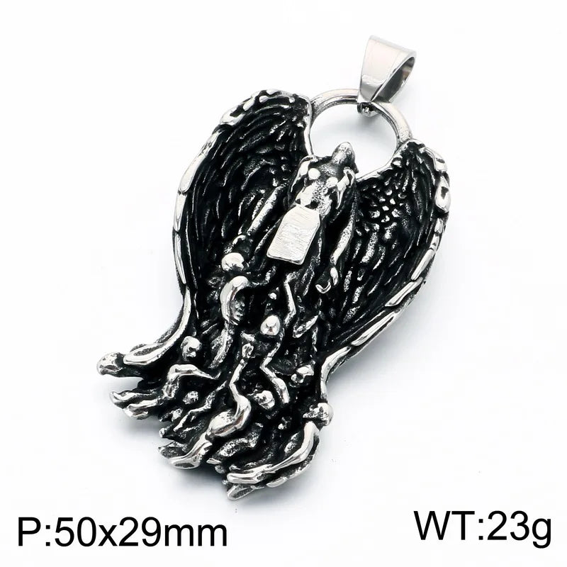 KALEN Vintage Gothic Fallen Angel Pendant Necklace For Men Stainless Steel Death Grim Reaper Wing Totem Charm Fashion Jewelry