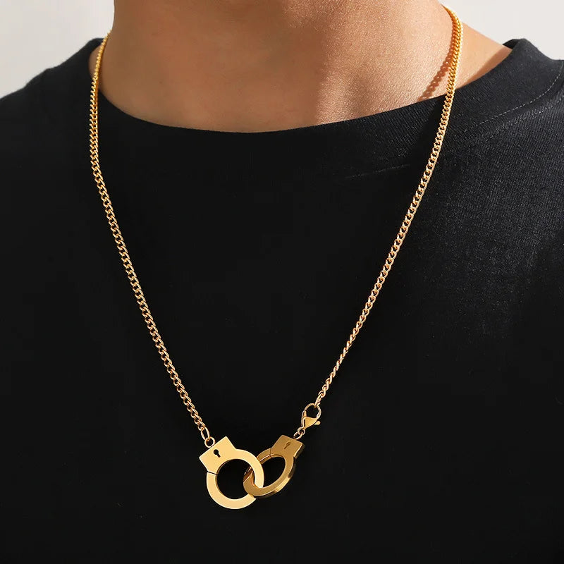 New Arrival Handcuffs Pattern Silver Color Unisex Necklace Pendant High Quality Titanium Steel Funny Special Punk Party