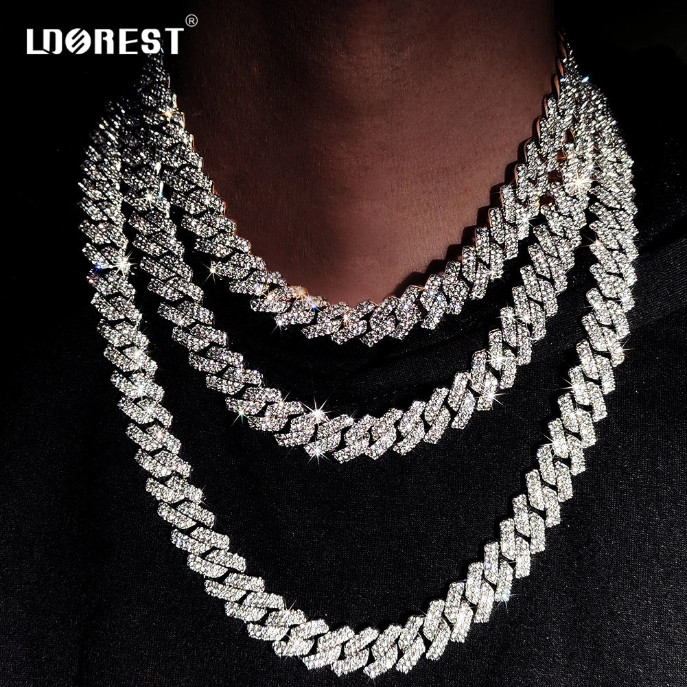 Hip Hop 14MM Prong Cuban Link Chain Necklace & Bracelet Iced Out Bling Cuban Chain Rhinestone Chains For Men Punk