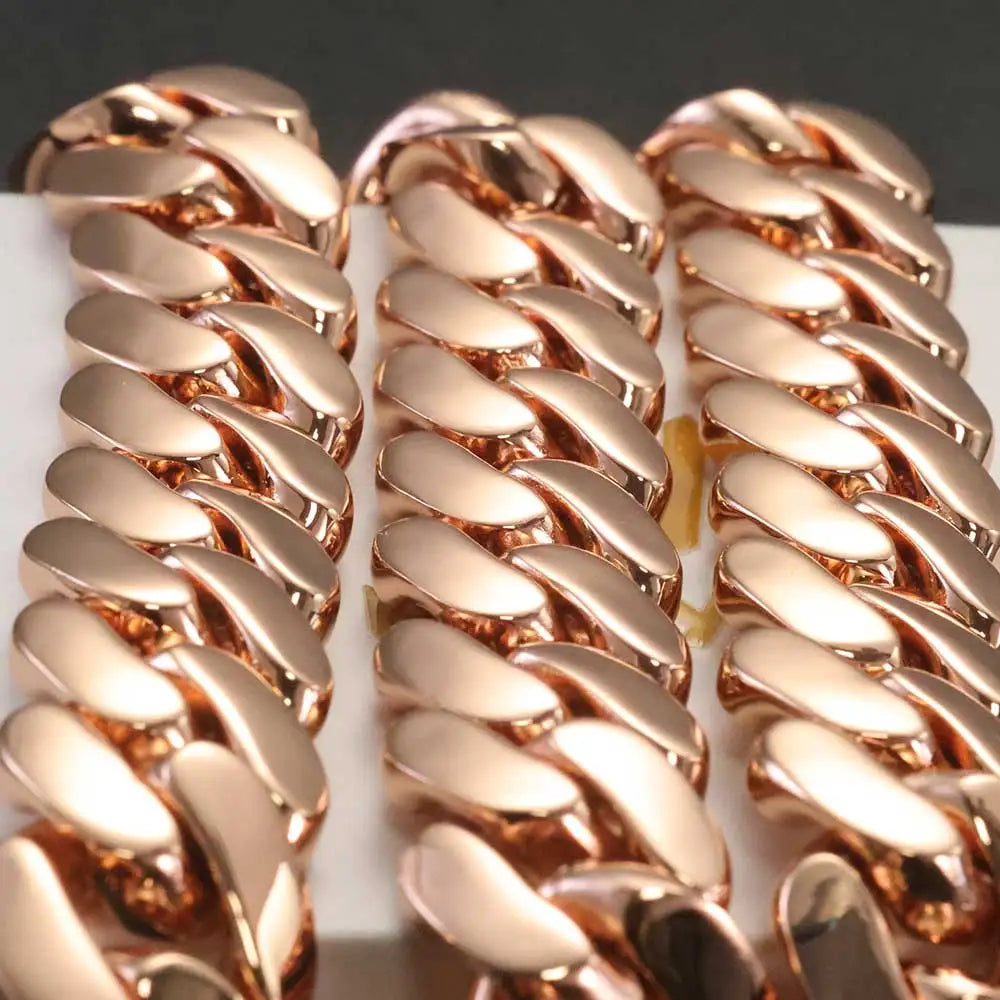 Rose Gold Cuban Chain Necklace Smooth 22MM