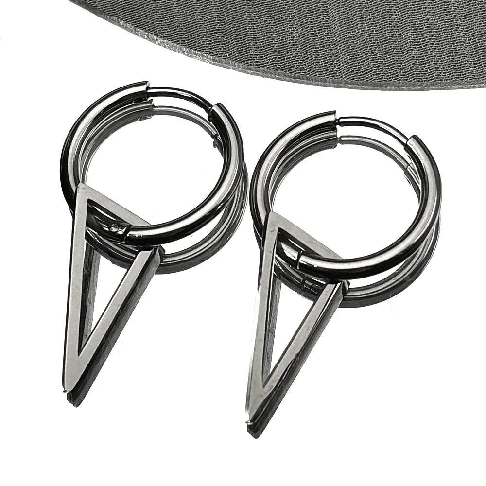 Stainless Steel Triangle Geometry Hoop Earrings For Men Women Gothic Pop Silver Color Hip hop Drop Earring Punk Party Jewelry