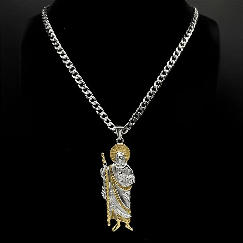 San Judas Tadeo Pendant Necklace for Men Women Stainless Steel Gold Silver Color Saint Jude Thaddeus Chain Amulet