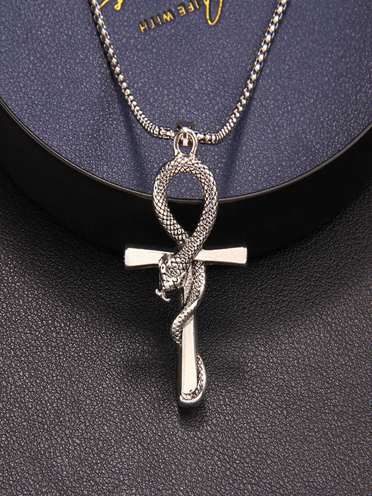 Cross Snake Steel Pendant