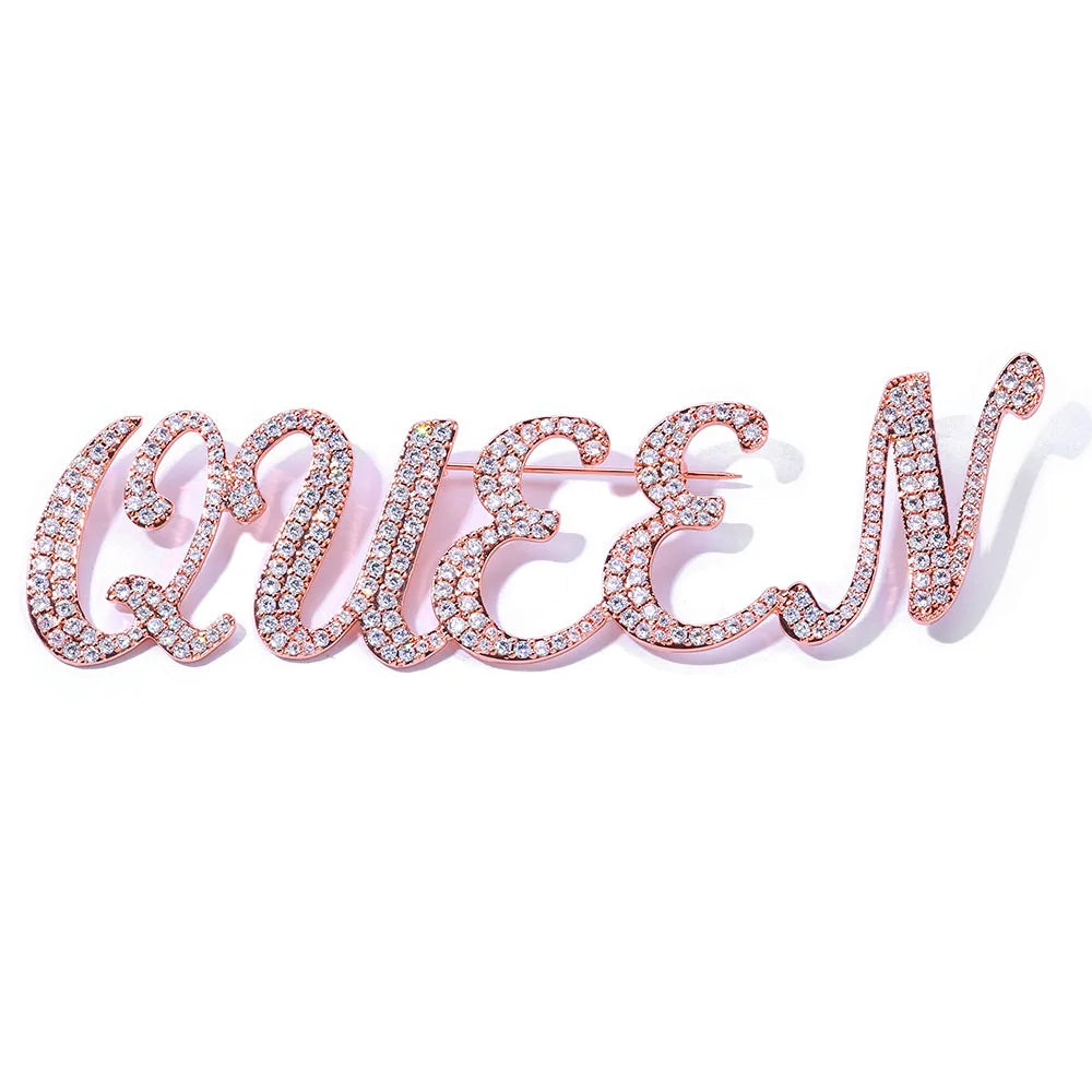 Iced Out Letter Name Pin Brooch Rose Gold
