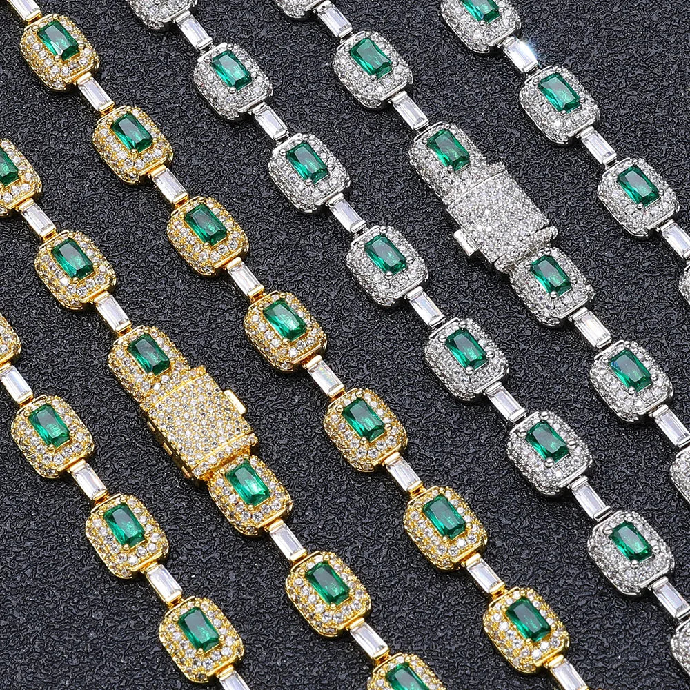 Tennis Chain Necklace Stainless Steel Green CZ