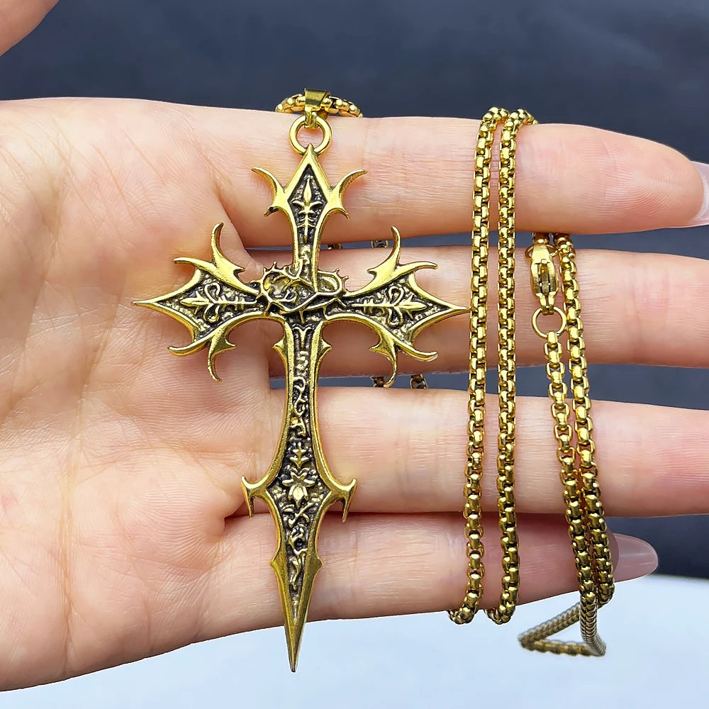 Double Sided Cross Pendant Necklace — Stainless Steel
