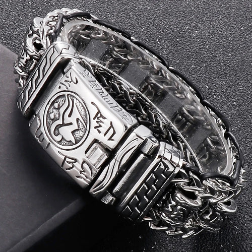 Religious Man Bracelet Stainless Steel 22MM Width Buddhist Scriptures Link Men's Bracelets Leather Wristband On Hand