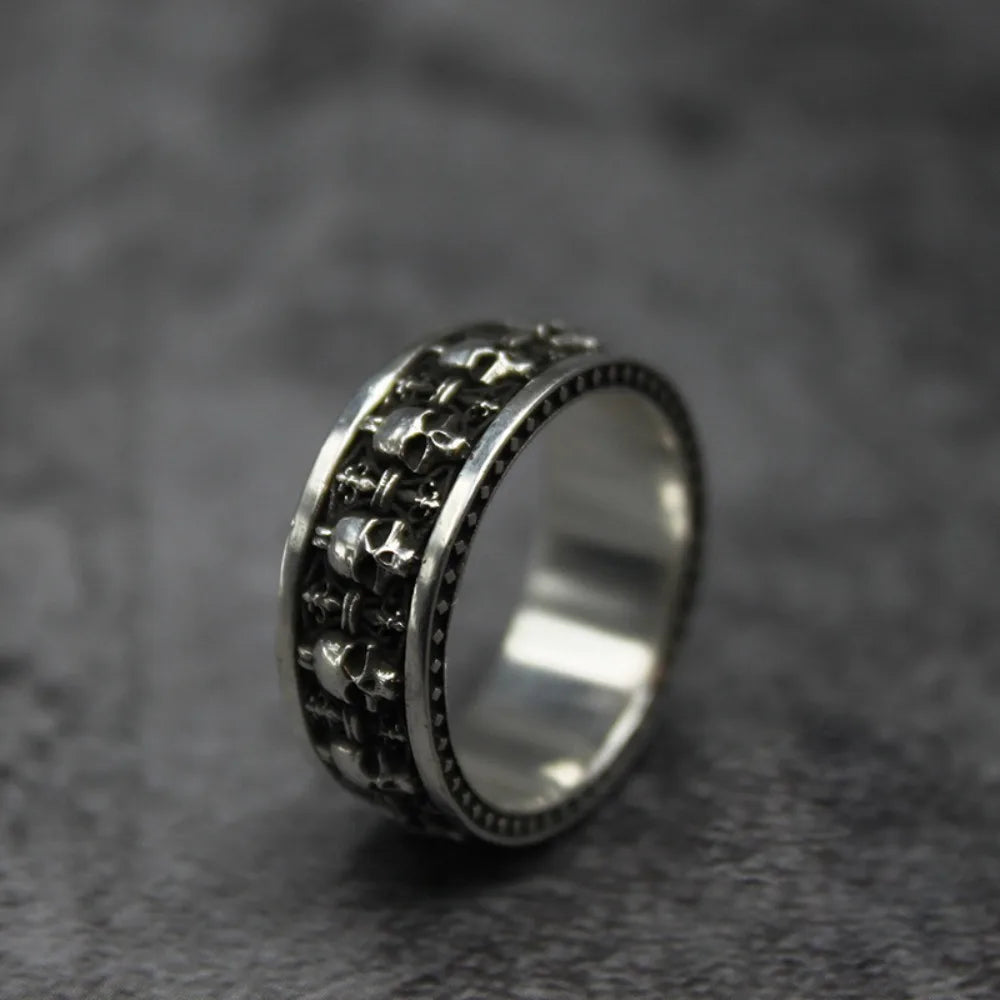 Carved Skeleton Skull Open Ring — Stainless Steel