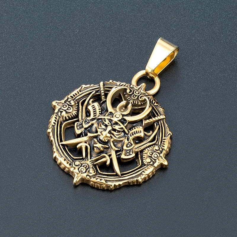 Samurai Oni Mask Pendant Necklace — Stainless Steel