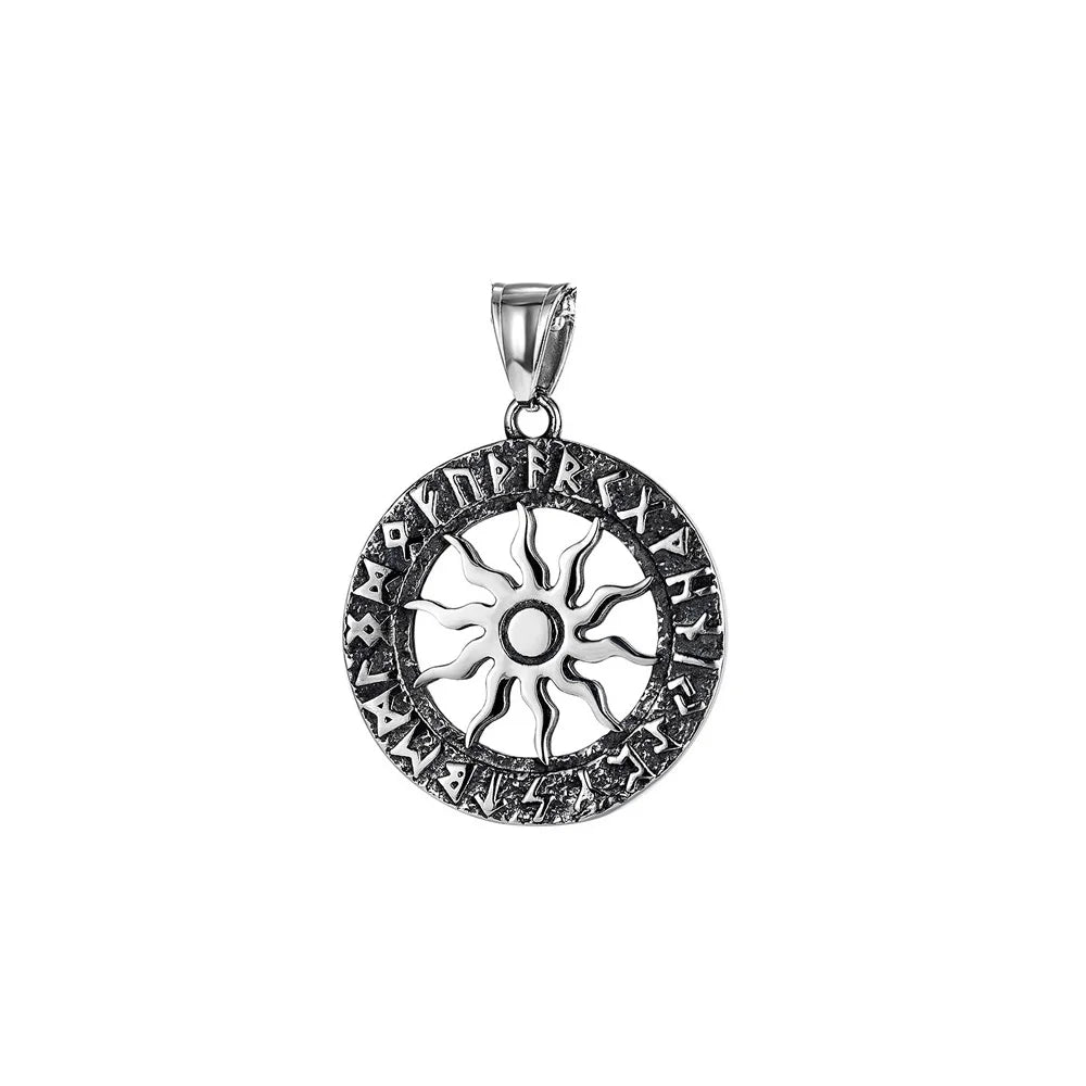 Viking Sun Rune Pendant Necklace — Stainless Steel