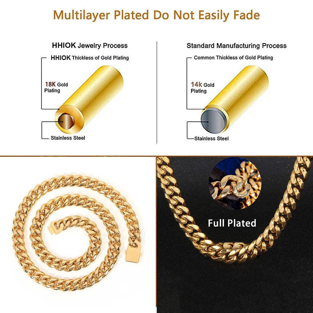 8-16mm 316L Stainless Steel Chain Hip Hop Jewelry Curb Miami Cuban Link Chain Necklace Bracelet Gift for Men Women