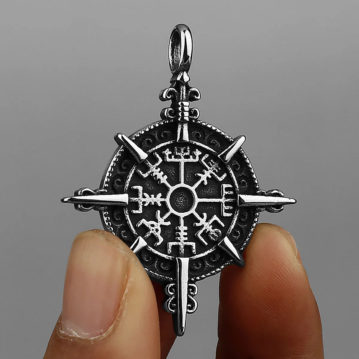 Compass Viking Steel Pendant 316L Rune Vintage