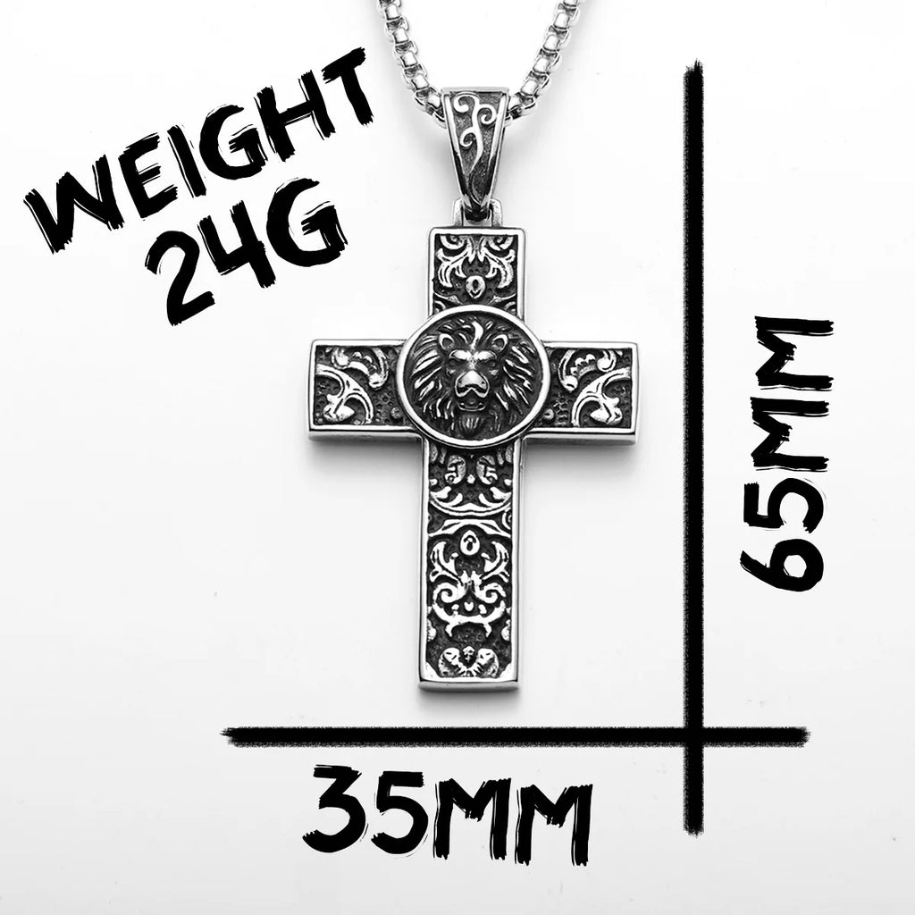 Lion Carving Flowers Cross Men Necklaces Stainless Steel Pendant Chain Women Fashion Jewelry Punk Accessories Gifts