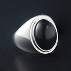 Black Agate Letter Ring — 925 Silver