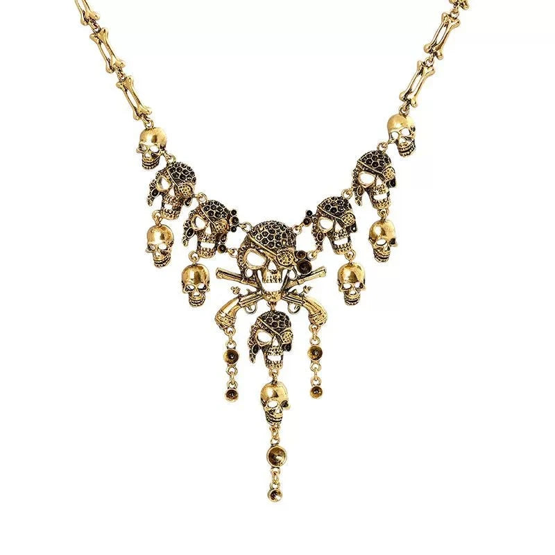 New Model Vintage Pirate Skull Statement Necklace for Women Gothic Punk Skeleton Choker Necklace Collier Femme Bijoux