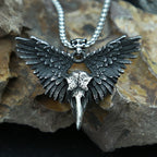 Vintage Punk Raven Skull Pendant Black Stainless Steel Wing Necklace Men Biker Unique Animal Amulet Jewelry Gifts