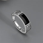 Trendy 925 Sterling Silver Ring For Men Jewelry Black Rectangle Retro Dragon Pattern Ring Male Infex Finger Accessories