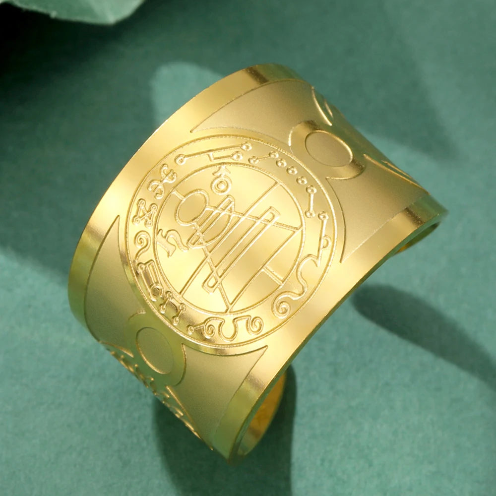 Solomon Seal & Saint Medal Amulet Ring — Stainless Steel