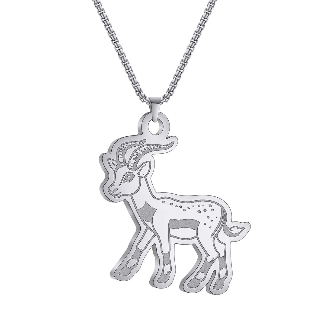 Kinitial Cute Goat Stainless Steel Necklace Chinese Culture Animal Zodiac Sheep Necklace Men Women Memorial Jewelry
