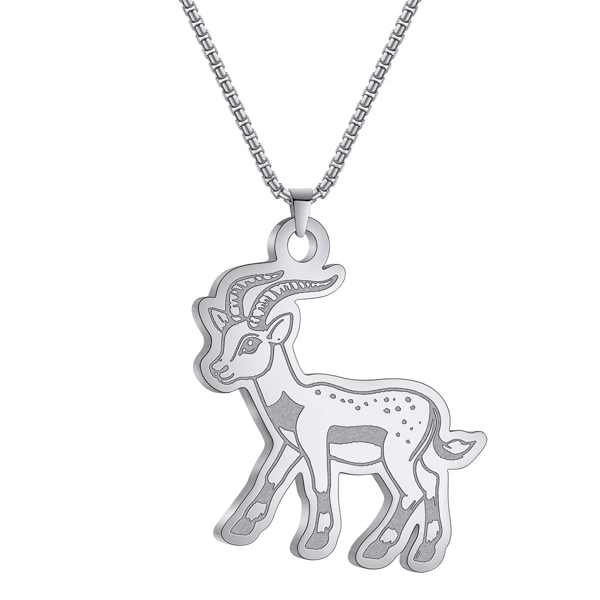 Kinitial Cute Goat Stainless Steel Necklace Chinese Culture Animal Zodiac Sheep Necklace Men Women Memorial Jewelry