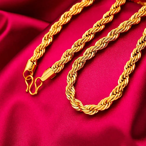 Men 24K Gold AU999 Pure Gold Dragon Head Twist Chain Necklace - Solid durable, 3D plump, non-deformable