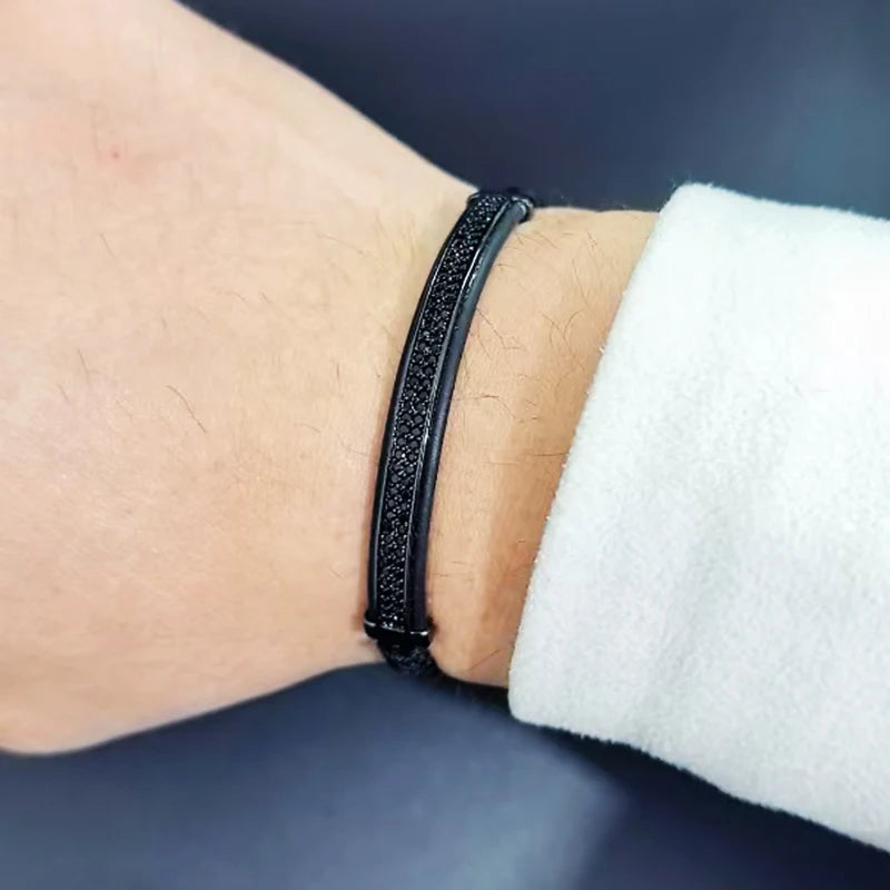 Luxury Punk CZ Bar Braided Man Bracelets For Women Handmade Jewelry Gift