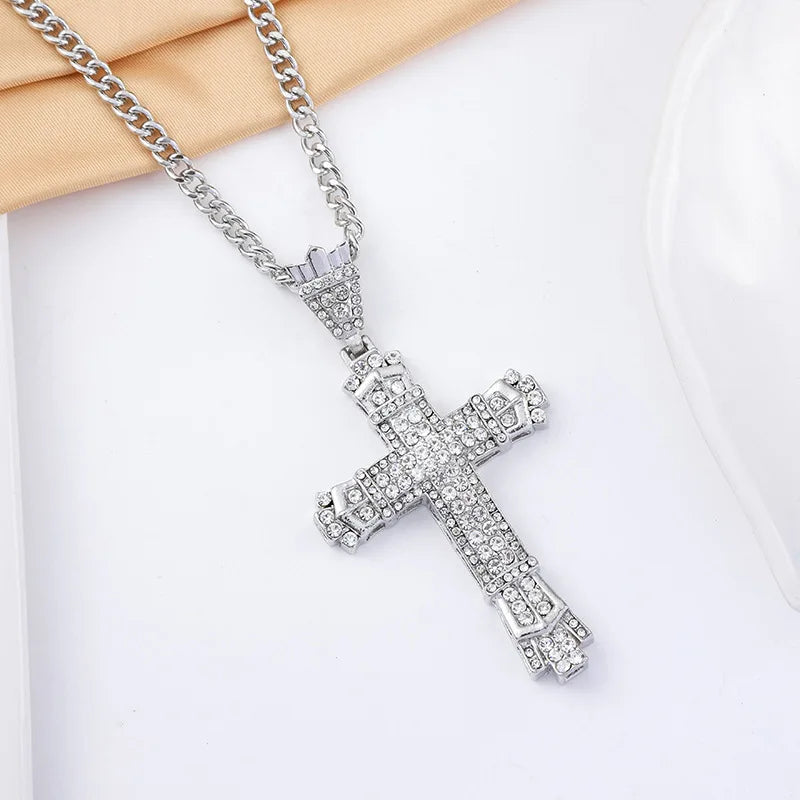 Gold Iced Out Cross Pendant Necklace Vintage Link