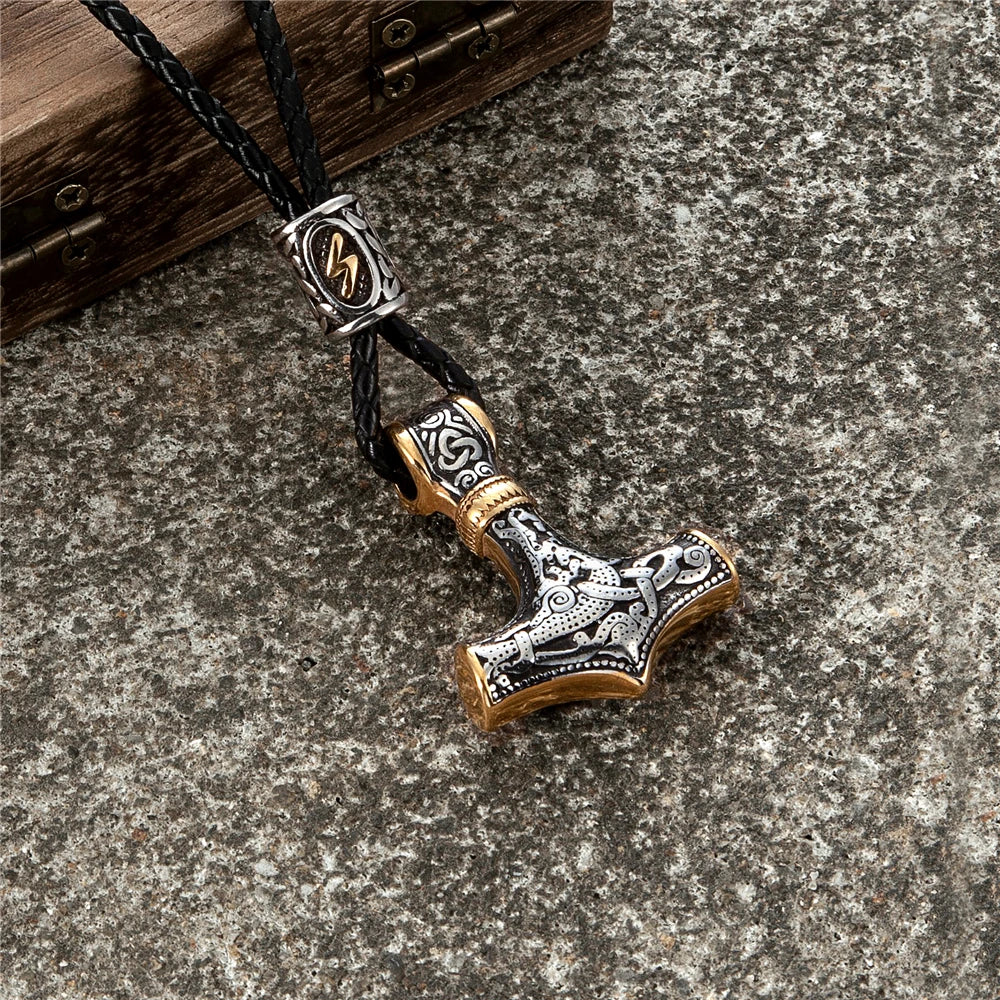 Thor's Hammer Mjolnir Pendant Necklace — Gold-Tone