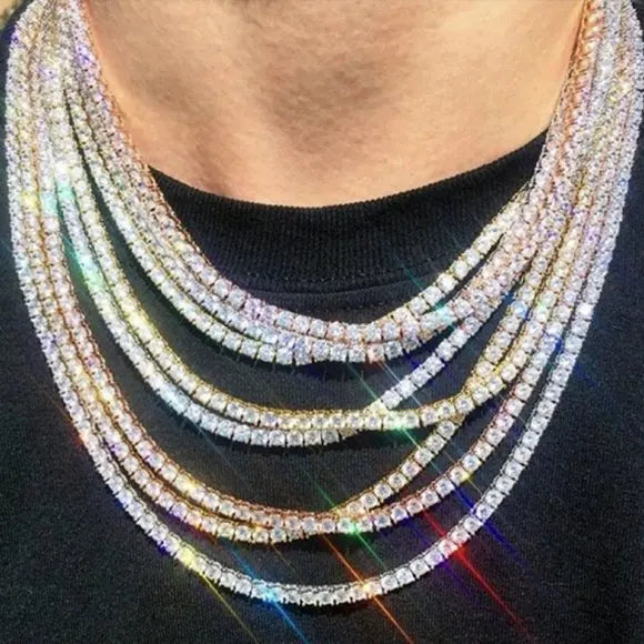 3MM 4MM 5MM 5A Cubic Zirconia CZ Tennis Chain Necklace High Quality Iced Out Bling Hip Hop Men Boy Classic Basic Chains