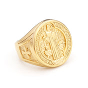 Cross Saint Benedict Steel Ring Vintage 316L Religious