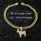 Men Hip Hop Fashion Full Rhinestone Animal Goat Pendant Necklace with 13mm Miami Cuban Chain Necklaces Rapper Rock