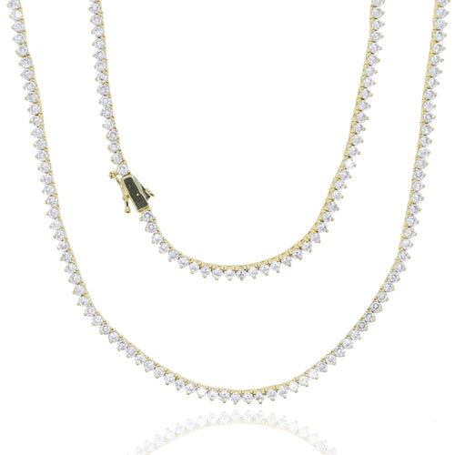 Iced Out Bling Zircon 3mm Tennis Chain Necklace 3 Prong Gold Silver Color CZ Charm Choker Women Man Hip Hop Fashion
