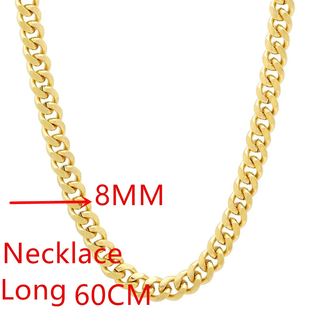Andara 925 Sterling Silver Gold Plated 8mm Cuban Side Chain Necklace Mens Favorite Accessories Jewelry Gift