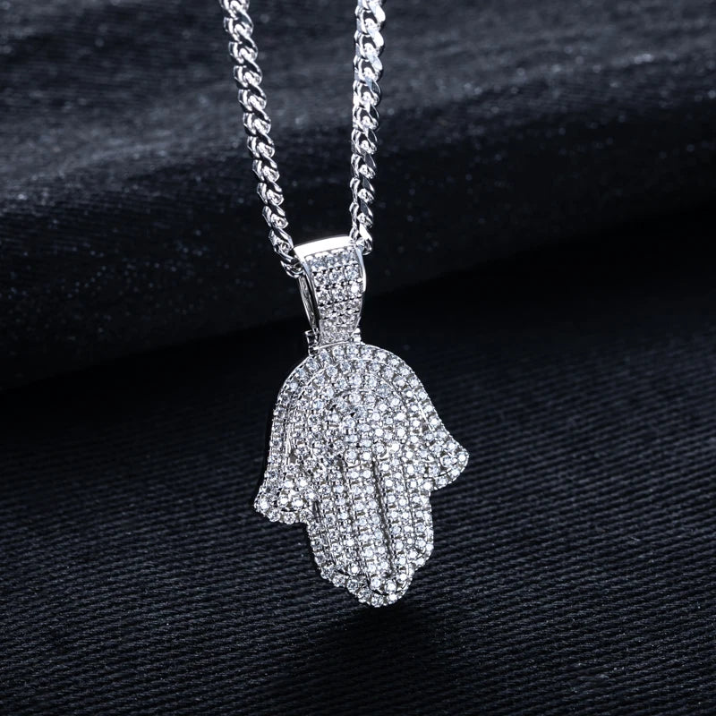 Iced Out Hamsa Pendant — 925 Silver