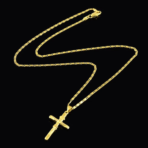 24K Gold Cross Pendant Necklace — Meteorite Charm