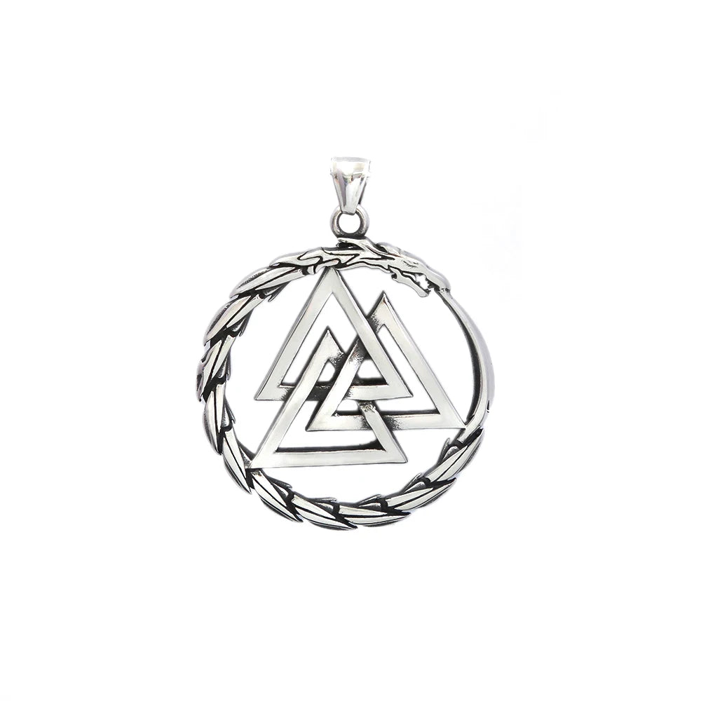 Dragon Valknut Pendant — Stainless Steel