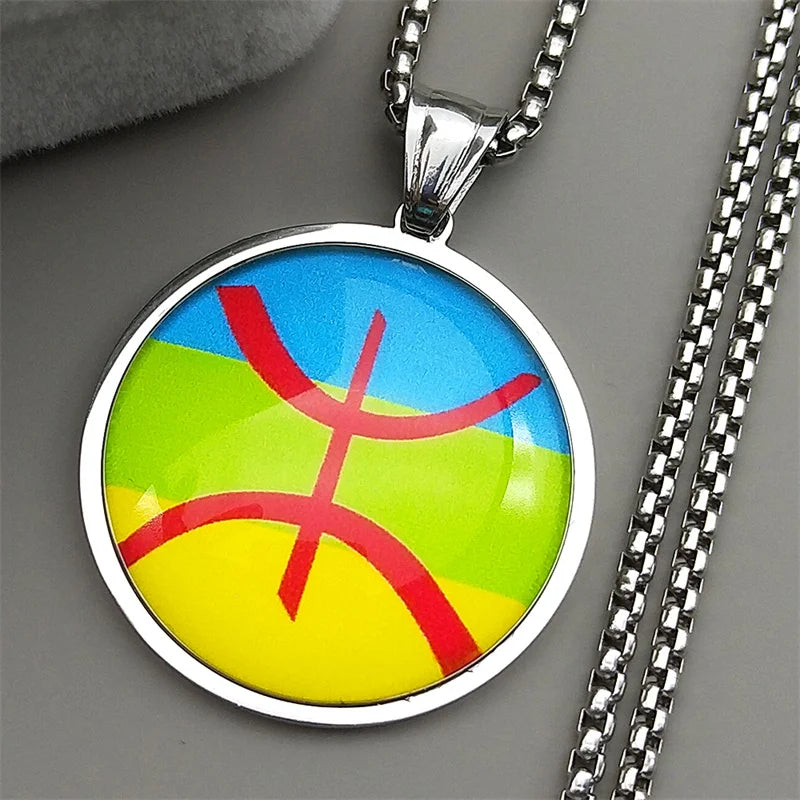 Steel Pendant Africa Berbers Symbol Glass Amazigh